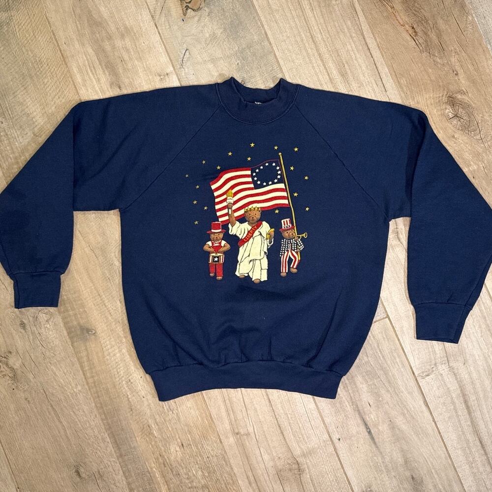 Vintage 90s Liberty Bear USA Patriot Crewneck Sweatshirt Mens Size Large